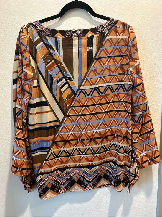 Chico's Tops - Chico's Geometric Print V-Back Blouse in Orange, Blue and Cream Size 1